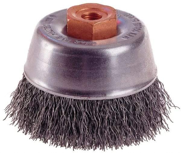 Osborn - 2-3/4" Diam, M14x2.00 Threaded Arbor, Steel Fill Cup Brush - 0.014 Wire Diam, 1" Trim Length, 14,000 Max RPM - Industrial Tool & Supply