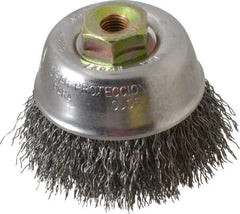 Osborn - 2-3/4" Diam, M10x1.25 Threaded Arbor, Steel Fill Cup Brush - 0.014 Wire Diam, 1" Trim Length, 14,000 Max RPM - Industrial Tool & Supply