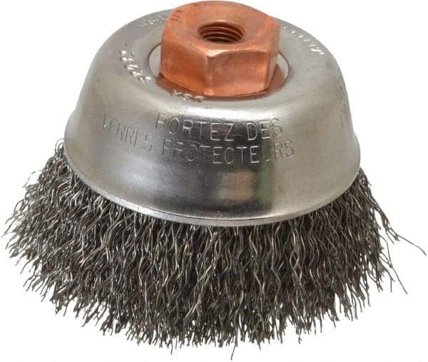 Osborn - 2-3/4" Diam, 3/8-24 Threaded Arbor, Steel Fill Cup Brush - 0.014 Wire Diam, 1" Trim Length, 14,000 Max RPM - Industrial Tool & Supply