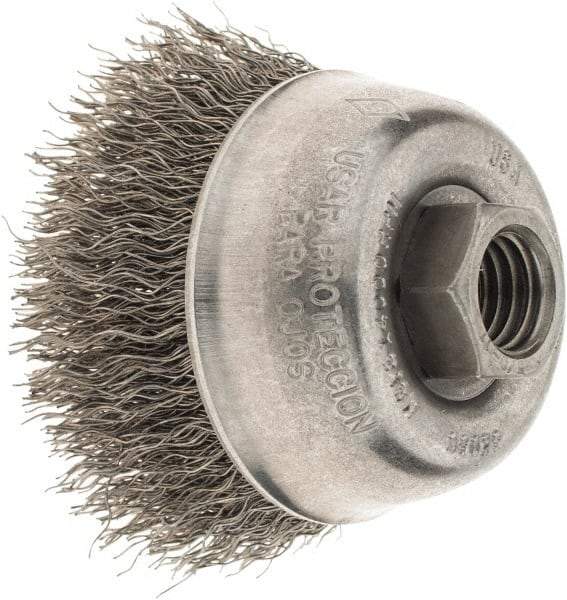 Osborn - 2-3/4" Diam, 5/8-11 Threaded Arbor, Steel Fill Cup Brush - 0.014 Wire Diam, 1" Trim Length, 14,000 Max RPM - Industrial Tool & Supply