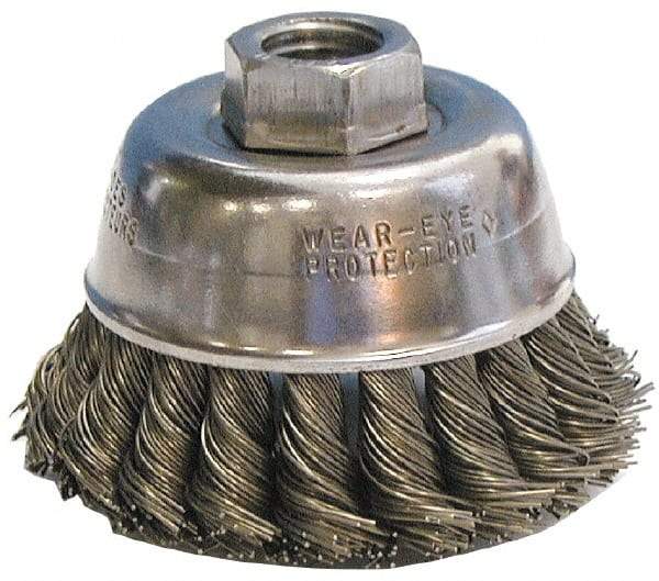 Osborn - 2-3/4" Diam, 1/2-13 Threaded Arbor, Stainless Steel Fill Cup Brush - 0.02 Wire Diam, 14,000 Max RPM - Industrial Tool & Supply