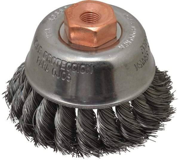 Osborn - 2-3/4" Diam, 3/8-24 Threaded Arbor, Steel Fill Cup Brush - 0.014 Wire Diam, 14,000 Max RPM - Industrial Tool & Supply