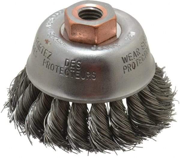Osborn - 2-3/4" Diam, 1/2-13 Threaded Arbor, Steel Fill Cup Brush - 0.014 Wire Diam, 14,000 Max RPM - Industrial Tool & Supply