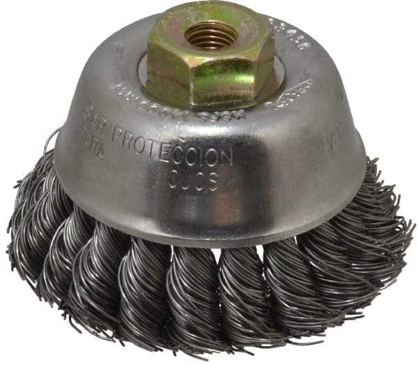 Osborn - 2-3/4" Diam, M10x1.25 Threaded Arbor, Steel Fill Cup Brush - 0.02 Wire Diam, 14,000 Max RPM - Industrial Tool & Supply