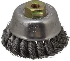 Osborn - 2-3/4" Diam, M10x1.25 Threaded Arbor, Steel Fill Cup Brush - 0.02 Wire Diam, 14,000 Max RPM - Industrial Tool & Supply