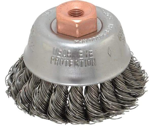Osborn - 2-3/4" Diam, 3/8-24 Threaded Arbor, Steel Fill Cup Brush - 0.02 Wire Diam, 14,000 Max RPM - Industrial Tool & Supply