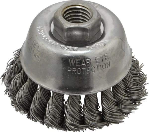 Osborn - 2-3/4" Diam, 5/8-11 Threaded Arbor, Steel Fill Cup Brush - 0.02 Wire Diam, 14,000 Max RPM - Industrial Tool & Supply