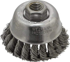 Osborn - 2-3/4" Diam, 5/8-11 Threaded Arbor, Steel Fill Cup Brush - 0.02 Wire Diam, 14,000 Max RPM - Industrial Tool & Supply
