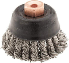 Osborn - 2-3/4" Diam, 3/8-24 Threaded Arbor, Stainless Steel Fill Cup Brush - 0.02 Wire Diam, 14,000 Max RPM - Industrial Tool & Supply