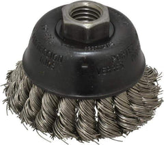 Osborn - 2-3/4" Diam, 5/8-11 Threaded Arbor, Stainless Steel Fill Cup Brush - 0.02 Wire Diam, 14,000 Max RPM - Industrial Tool & Supply