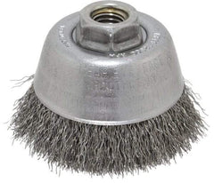 Osborn - 3-1/2" Diam, 5/8-11 Threaded Arbor, Steel Fill Cup Brush - 0.014 Wire Diam, 7/8" Trim Length, 14,000 Max RPM - Industrial Tool & Supply