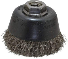 Osborn - 3-1/2" Diam, 5/8-11 Threaded Arbor, Stainless Steel Fill Cup Brush - 0.014 Wire Diam, 7/8" Trim Length, 14,000 Max RPM - Industrial Tool & Supply