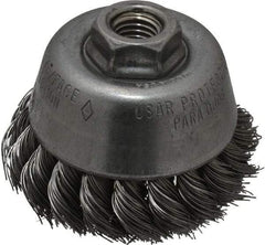 Osborn - 3-1/2" Diam, 5/8-11 Threaded Arbor, Steel Fill Cup Brush - 0.02 Wire Diam, 7/8" Trim Length, 14,000 Max RPM - Industrial Tool & Supply