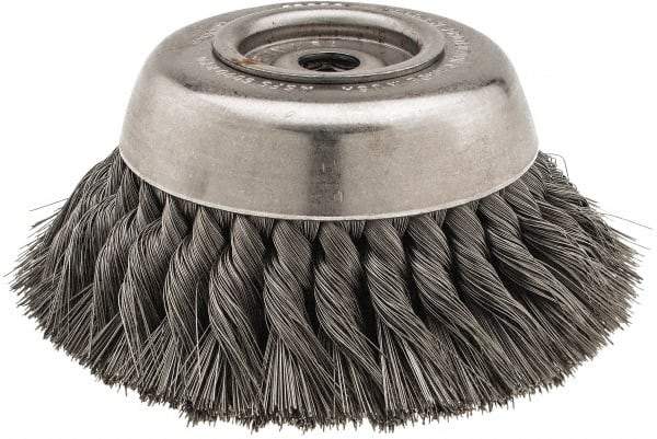 Osborn - 6" Diam, 5/8-11 Threaded Arbor, Steel Fill Cup Brush - 0.014 Wire Diam, 1-3/4" Trim Length, 6,000 Max RPM - Industrial Tool & Supply