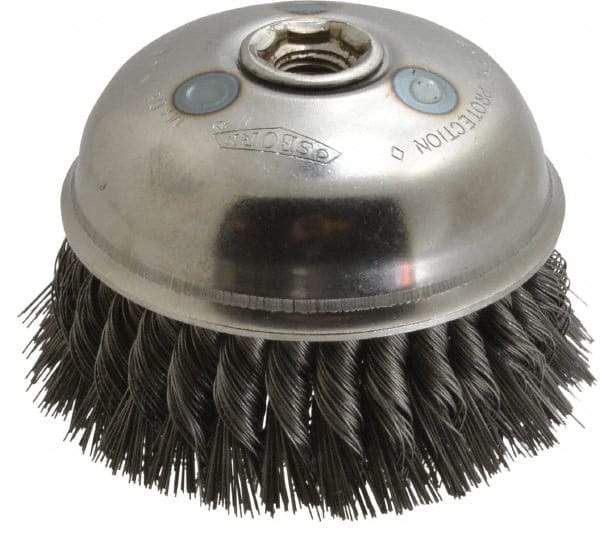 Osborn - 6" Diam, 5/8-11 Threaded Arbor, Steel Fill Cup Brush - 0.02 Wire Diam, 1-3/4" Trim Length, 6,000 Max RPM - Industrial Tool & Supply