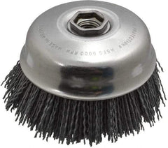 Osborn - 4" Diam, 5/8-11 Threaded Arbor Straight Wire Nylon Cup Brush - Medium Grade, 1-1/2" Trim Length, 6,000 Max RPM - Industrial Tool & Supply