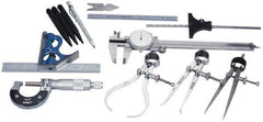 Value Collection - 12 Piece, Machinist Caliper and Micrometer Tool Kit - Includes 2 Piece Combination Square Set and Flexible Steel Rule - Industrial Tool & Supply