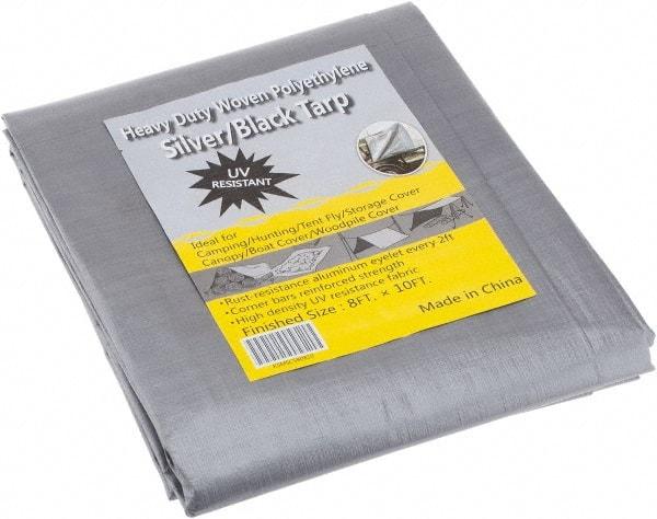 Value Collection - 10' Long x 8' Wide Polyethylene Tarp & Dust Cover - Black & Silver, Grommet, 11 to 12 mil Thickness - Industrial Tool & Supply