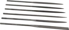 Value Collection - 6 Piece Swiss Pattern File Set - 6-1/4" Long, 2 Coarseness, Round Handle, Set Includes Equalling, Flat, Half Round, Round, Square, Three Square - Industrial Tool & Supply