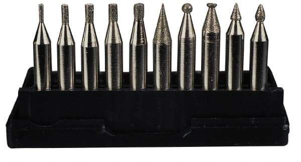 Value Collection - 10 Piece Mounted Abrasive Point Set - Includes 1/4" Diam Shank - Industrial Tool & Supply