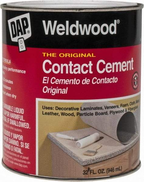 DAP - 32 oz Can Tan Contact Adhesive - 15 min Working Time, Bonds to Cardboard, Concrete, Metal, Paper, Particle Board, Rubber & Wood - Industrial Tool & Supply