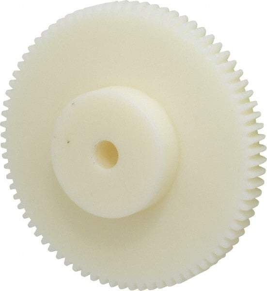 Poly Hi Solidur - 16 Pitch, 5" Pitch Diam, 5-1/8" OD, 80 Tooth Spur Gear - 1/2" Face Width, 1/2" Bore Diam, 2-1/4" Hub Diam, 14.5° Pressure Angle, Nylon - Industrial Tool & Supply