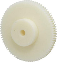 Poly Hi Solidur - 16 Pitch, 5" Pitch Diam, 5-1/8" OD, 80 Tooth Spur Gear - 1/2" Face Width, 1/2" Bore Diam, 2-1/4" Hub Diam, 14.5° Pressure Angle, Nylon - Industrial Tool & Supply