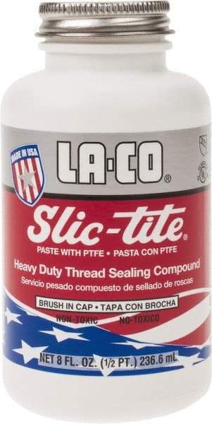 LA-CO - 1/2 Pt Brush Top Can White Thread Sealant - Paste with PTFE, 500°F Max Working Temp, For Metal, PVC, CPVC & ABS Plastic Pipe Threads - Industrial Tool & Supply
