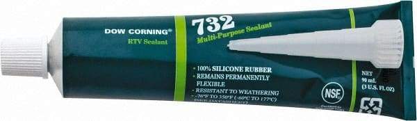 Dow Corning - 3 oz Tube Clear RTV Silicone Joint Sealant - -76 to 356°F Operating Temp, 20 min Tack Free Dry Time, 24 hr Full Cure Time, Series 732 - Industrial Tool & Supply