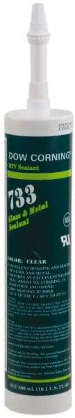 Dow Corning - 10.1 oz Cartridge Clear RTV Silicone Joint Sealant - Food Safe, -70 to 350°F Operating Temp, 15 min Tack Free Dry Time, 24 hr Full Cure Time, Series 733 - Industrial Tool & Supply