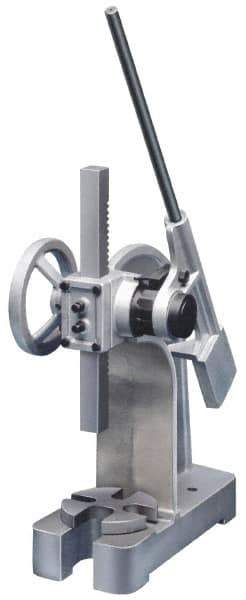 Interstate - 1-7/8" Ram, 5-15/16" Throat Depth, 2 Ton Manual Arbor Press - 8-1/2" Max Work Height x 11-7/8" Max Work Width, Ratchet Leverage, 25:1 Leverage Ratio, 6-1/4" Base Width x 15-3/4" Base Depth - Industrial Tool & Supply