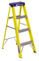 Louisville - 3 Steps, 4' High, Type I Rating, Fiberglass Step Ladder - 250 Lb Capacity, 18-7/8" Base Width - Industrial Tool & Supply