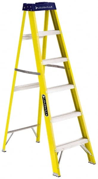 Louisville - 7 Steps, 8' High, Type I Rating, Fiberglass Step Ladder - Industrial Tool & Supply