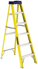 Louisville - 5 Steps, 6' High, Type I Rating, Fiberglass Step Ladder - 250 Lb Capacity, 21-7/8" Base Width - Industrial Tool & Supply