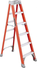 Louisville - 5 Steps, 6' High, Type IA Rating, Fiberglass Step Ladder - 300 Lb Capacity, 22-9/16" Base Width - Industrial Tool & Supply