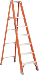 Louisville - 4 Steps, 4' High, Type IA Rating, Fiberglass Platform Ladder - 300 Lb Capacity, 25-1/8" Base Width - Industrial Tool & Supply