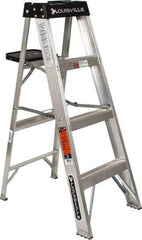 Louisville - 3 Steps, 4' High, Type IA Rating, Aluminum Step Ladder - 300 Lb Capacity, 18-5/8" Base Width - Industrial Tool & Supply