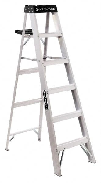 Louisville - 9 Steps, 10' High, Type IA Rating, Aluminum Step Ladder - Industrial Tool & Supply