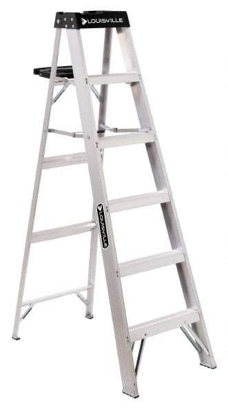 Louisville - 4 Steps, 5' High, Type IA Rating, Aluminum Step Ladder - 300 Lb Capacity, 20-1/8" Base Width - Industrial Tool & Supply