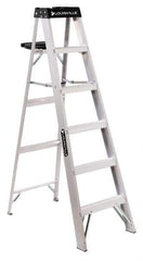 Louisville - 4 Steps, 5' High, Type IA Rating, Aluminum Step Ladder - 300 Lb Capacity, 20-1/8" Base Width - Industrial Tool & Supply