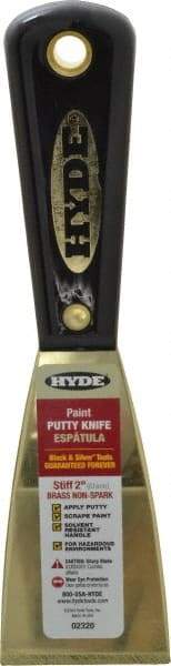 Hyde Tools - 2" Wide Brass Putty Knife - Stiff, Nylon Handle, 7-3/4" OAL - Industrial Tool & Supply