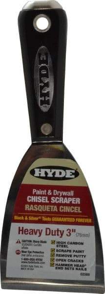 Hyde Tools - 3" Wide Carbon Steel Putty Knife - Stiff, Nylon/Hammerhead Handle - Industrial Tool & Supply