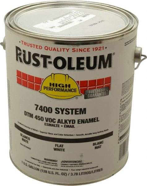 Rust-Oleum - 1 Gal White Flat Finish Industrial Enamel Paint - Interior/Exterior, Direct to Metal, <450 gL VOC Compliance - Industrial Tool & Supply