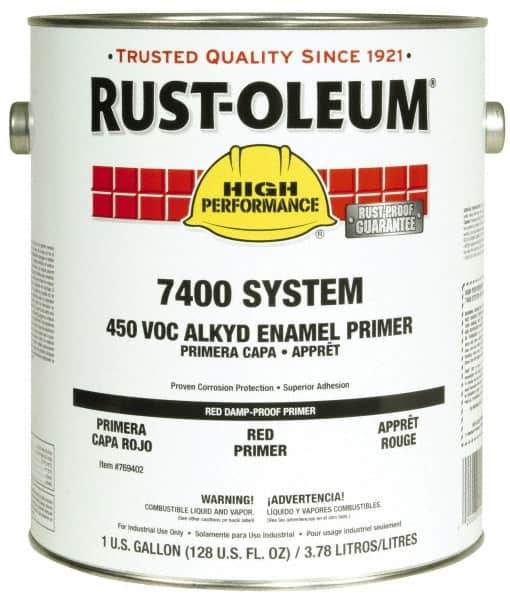 Rust-Oleum - 1 Gal Red Damp-Proof Primer - 230 to 435 Sq Ft/Gal, <450 gL Content, Direct to Metal, Quick Drying - Industrial Tool & Supply