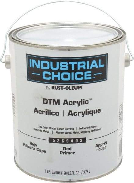Rust-Oleum - 1 Gal Red Water-Based Acrylic Enamel Primer - 185 to 350 Sq Ft/Gal, <250 gL Content, Direct to Metal, Quick Drying, Exterior - Industrial Tool & Supply
