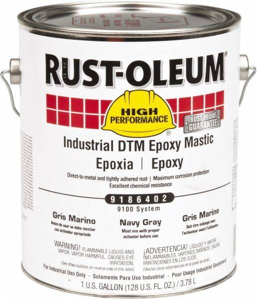 Rust-Oleum - 1 Gal Gloss Navy Gray Epoxy Mastic - 100 to 225 Sq Ft/Gal Coverage, <340 g/L VOC Content, Direct to Metal - Industrial Tool & Supply