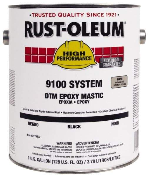 Rust-Oleum - 1 Gal Gloss Black Epoxy Mastic - 100 to 225 Sq Ft/Gal Coverage, <340 g/L VOC Content, Direct to Metal - Industrial Tool & Supply