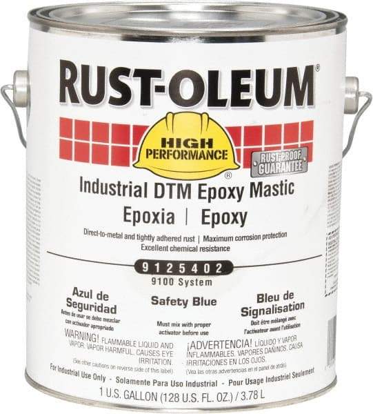Rust-Oleum - 1 Gal Gloss Safety Blue Epoxy Mastic - 100 to 225 Sq Ft/Gal Coverage, <340 g/L VOC Content, Direct to Metal - Industrial Tool & Supply