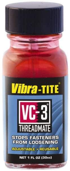 Vibra-Tite - 1 Fluid Ounce Bottle, Red, Low Strength Threadlocker - Series VC-3, 24 hr Full Cure Time, Hand Tool, Heat Removal - Industrial Tool & Supply