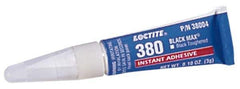 Loctite - 0.11 oz Tube Black Instant Adhesive - Series 380, 90 sec Fixture Time, 24 hr Full Cure Time, Bonds to Metal, Plastic & Rubber - Industrial Tool & Supply